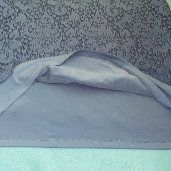 JM COLLECTION floral lace lined tunic stretchy periwinkle blouse top NEW size L - Picture 3 of 8